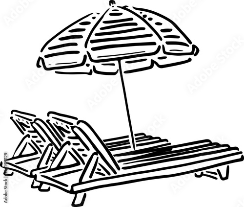 Beach Umbrella with Two Chairs Sketch for Travel Merch