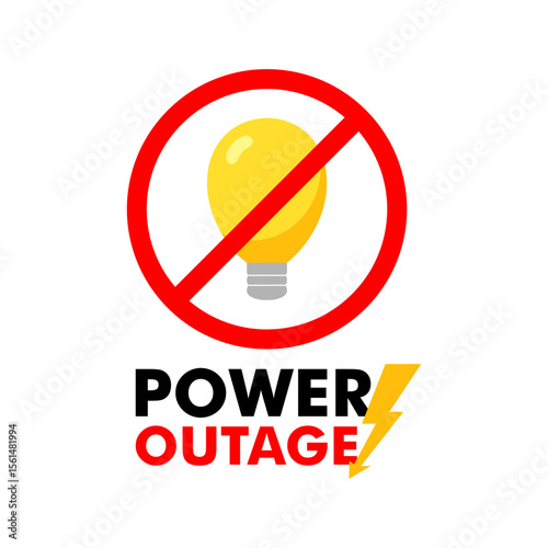 Power Outage, light bulb with no red symbol, electricity shortage concept.
