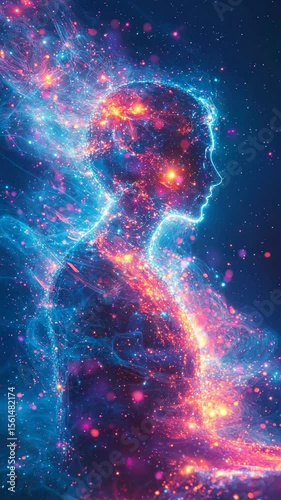 Deep Cosmic Meditation in radiant energy silhouette surrounded by celestial starlight, cosmic glow fields, and mindful inner awareness across a galactic backdrop
