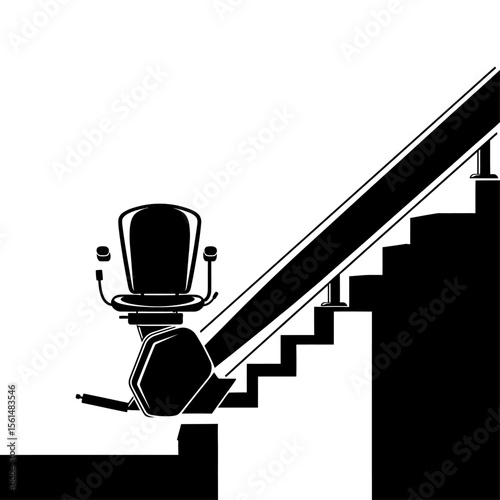A stairlift on a staircase providing accessibility and mobility assistance, isolated on white background