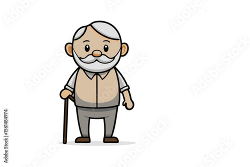 Elderly Gentleman with Walking Stick: A charming illustration of an elderly gentleman, portrayed with a friendly demeanor, his walking stick and attire.