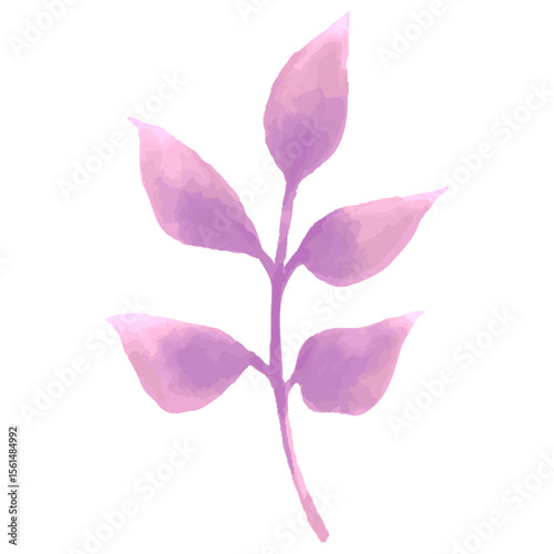 水彩風のピンクと紫の葉を描いたシンプルでかわいい植物のベクターイラスト素材｜葉,植物,枝,水彩,自然,
