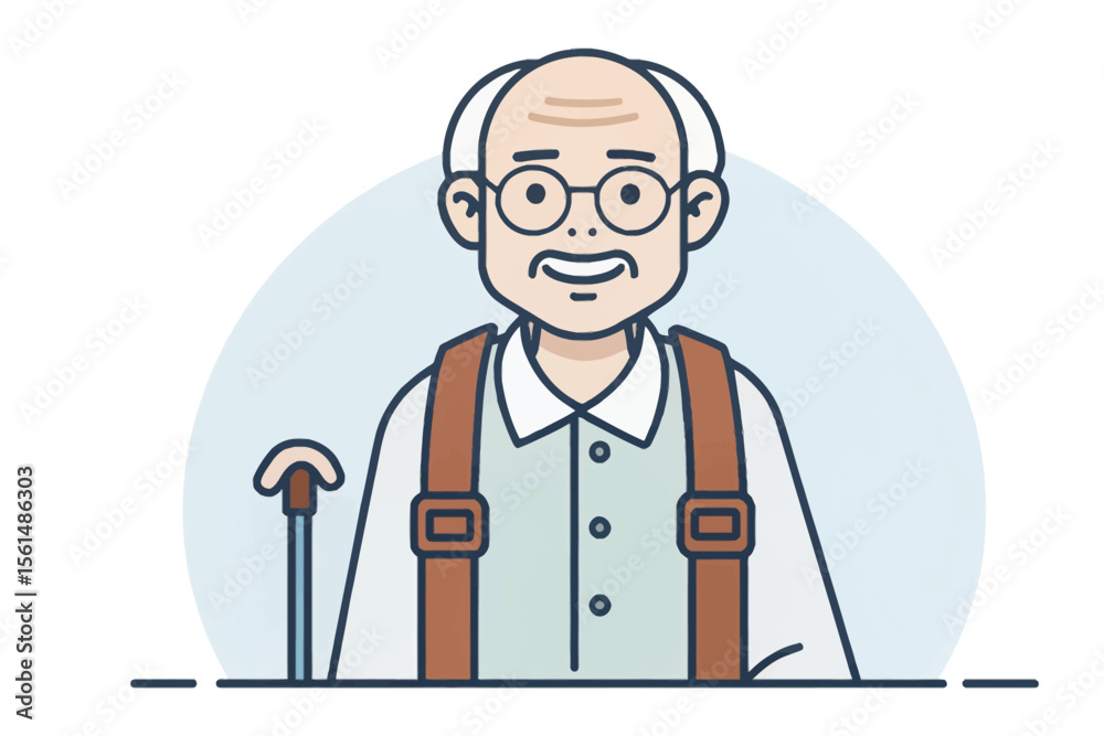 Fototapeta premium Portrait of an Elder: A heartwarming illustration of an elder, the image is a flat design, depicting wisdom, and experience through a calm and inviting expression.