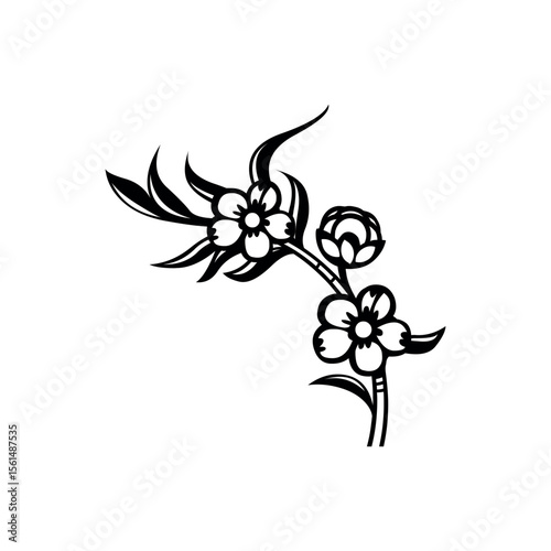 Illustration of floral vector art design of flower blossom with petals and leaves for graphic design and decoration use vector
