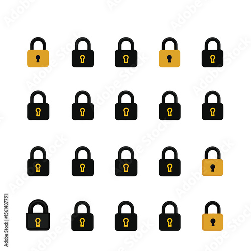 2D Flat icon Data Privacy & Security Icons isolated in White Background