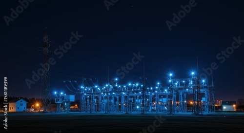 Illuminated electrical substation at dusk showing the infrastructure backbone of modern electrical