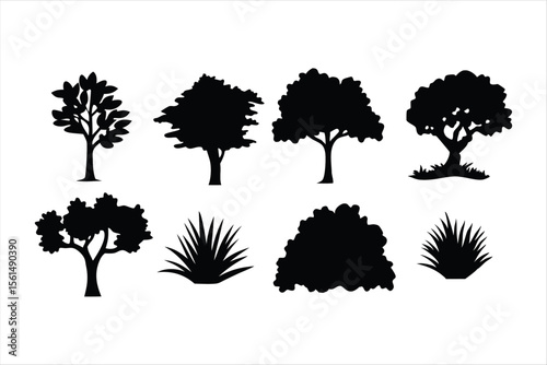 Diverse Tree Silhouettes Collection - Nature Landscape Elements