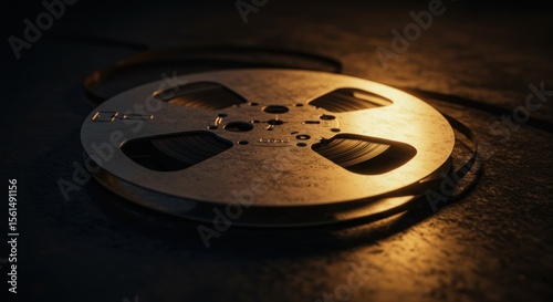 Nostalgic reel-to-reel audio tape with warm illumination evoking analog era charm
