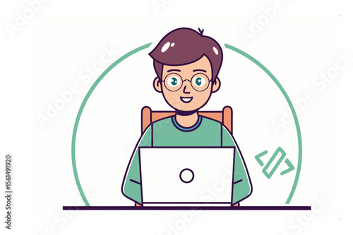 Coding Prodigy: A skilled coder engrossed in a laptop, symbolizing tech and development, the essence of innovation.