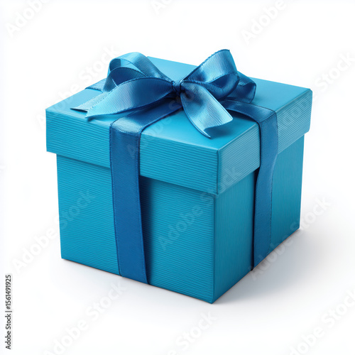 Stunning Blue Gift Box with Ribbon , PNG isolated cut out image