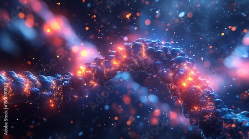 Artistic Abstract Glowing Particle Strand Decoration with Bokeh Background Illustration