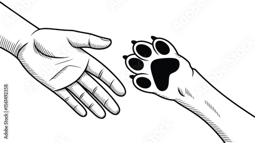 Human Hand and Dog Paw Reaching Out in Friendship