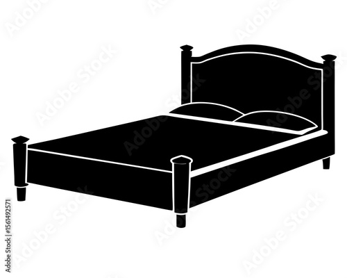 A bed silhouette, Simple black and white silhouette illustration vector of a classic platform style bed vector design