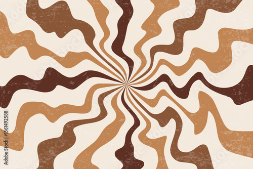 Caramel and chocolate color swirl pattern background. Wavy peanut butter. Liquid creamy milk syrup. Abstract groovy spiral wavy stripes of sweet dessert with retro deign. Vector
