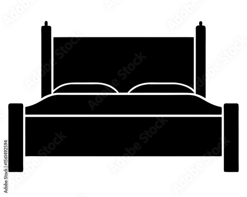 A bed silhouette, Simple black and white silhouette illustration vector of a classic platform style bed vector design