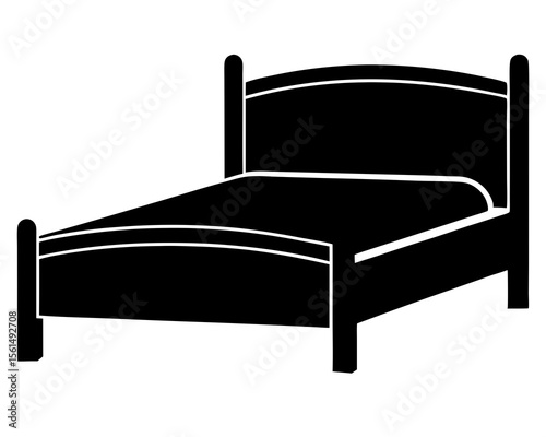 A bed silhouette, Simple black and white silhouette illustration vector of a classic platform style bed vector design