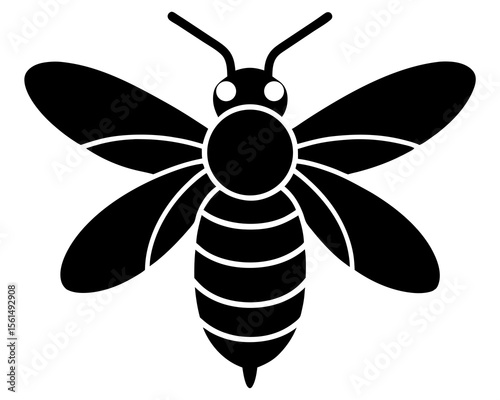 Clean and detailed black silhouette of a bee with intricate wings