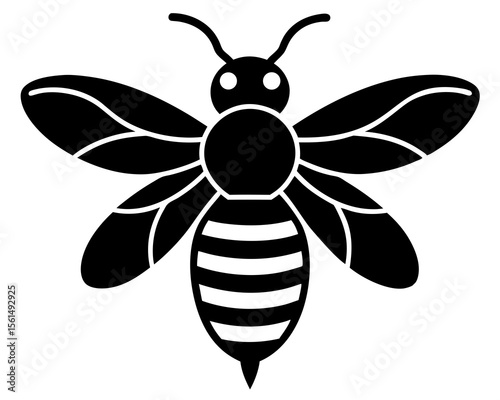 Clean and detailed black silhouette of a bee with intricate wings