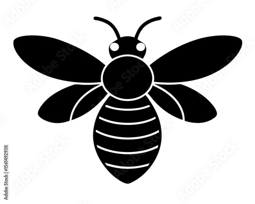 Clean and detailed black silhouette of a bee with intricate wings