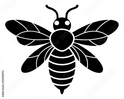 Clean and detailed black silhouette of a bee with intricate wings