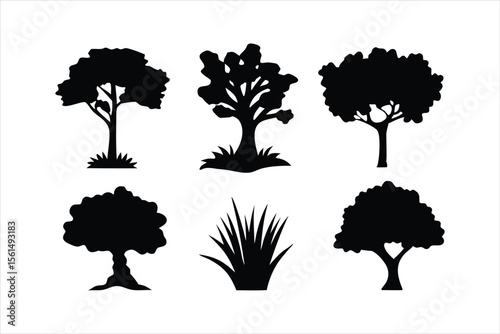 Diverse Tree Silhouettes Collection - Nature Landscape Elements