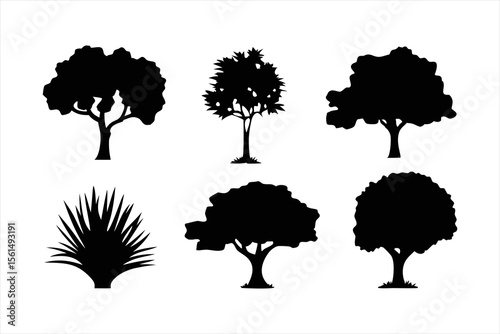 Diverse Tree Silhouettes Collection - Nature Landscape Elements