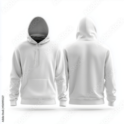 Blank White Hoodie Mockup - Front and Back View , PNG isolated cut out image