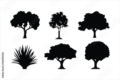 Diverse Tree Silhouettes Collection - Nature Landscape Elements