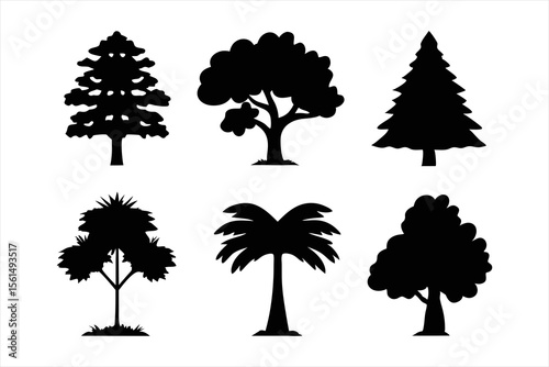 Diverse Tree Silhouettes Collection - Nature Landscape Elements