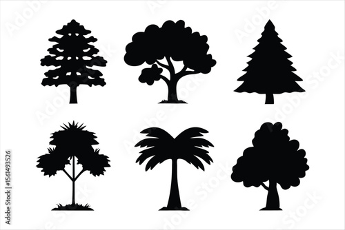 Diverse Tree Silhouettes Collection - Nature Landscape Elements