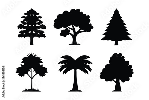 Diverse Tree Silhouettes Collection - Nature Landscape Elements