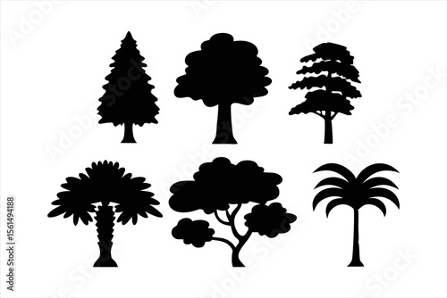 Diverse Tree Silhouettes Collection - Nature Landscape Elements