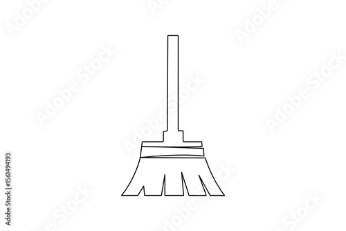 Continuous one line broom drawing minimalist vector outline design isolated on white background
