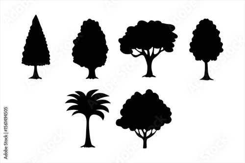 Diverse Tree Silhouettes Collection - Nature Landscape Elements