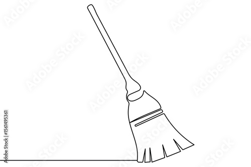 Continuous one line broom drawing minimalist vector outline design isolated on white background
