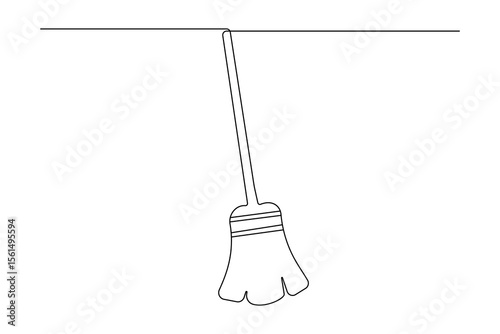Continuous one line broom drawing minimalist vector outline design isolated on white background
