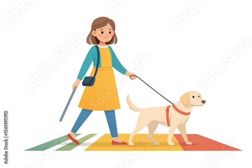 Navigating with Trust: A visually impaired person confidently walks across a crosswalk with the unwavering support of a guide dog, their bond embodying trust and independence. 
