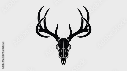 Stylized black silhouette of a deer skull with antlers on a white background
