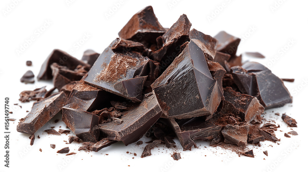 Fototapeta premium A pile of chocolate pieces with a white background 