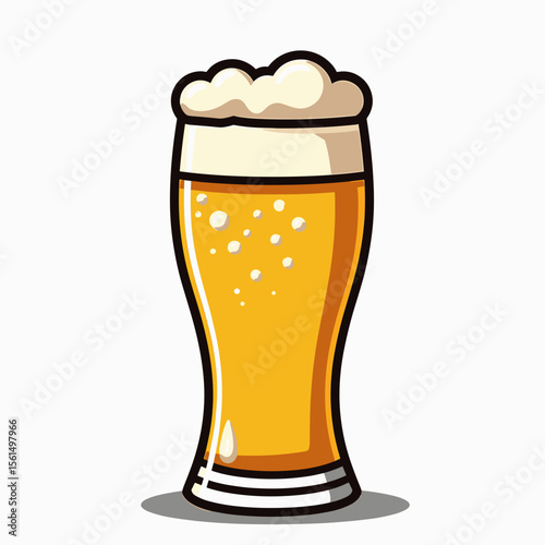 Refreshing Pint of Beer with Frothy Head Cartoon Illustration on White Background