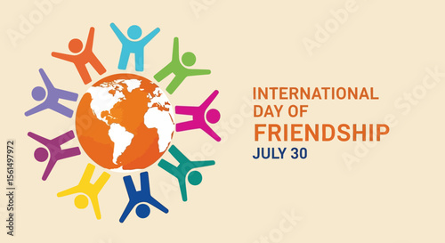 Colorful Human Figures Encircling a World Globe, Celebrating International Friendship Day