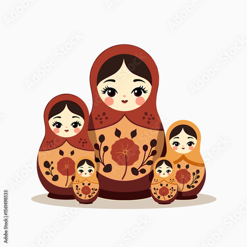 Colorful Matryoshka Dolls Illustration with Floral Patterns, Traditional Russian Nesting Dolls Art
