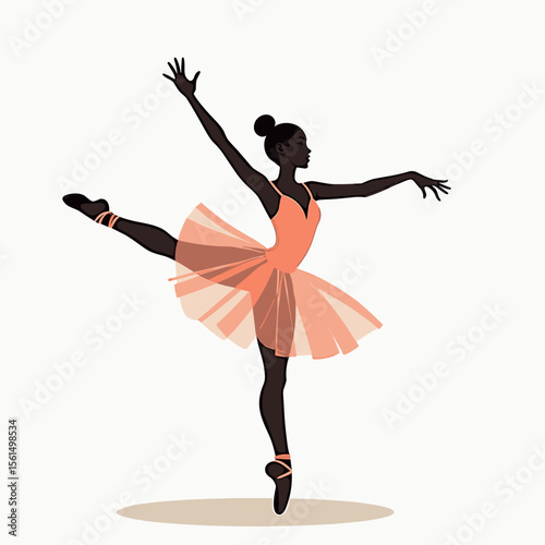 Elegant Silhouette of a Ballerina in Peach Tutu Performing an Arabesque Dance Position