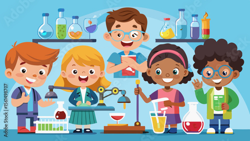 Early education classmates happy academic young learners Children doing science experiments together