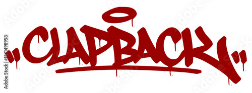Bold red graffiti tag "Clapback" with sharp urban style and transparent background. Gen Z slang for a clever comeback or sharp response.