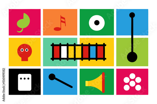 Collection of colorful abstract icons representing music and sound elements