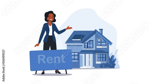 Real Estate Agent Showing House for Rent, Vector Flat Animation