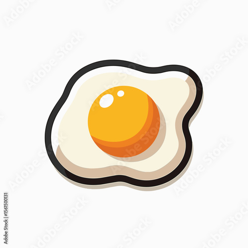 Cartoon Fried Egg Illustration with Yolk and Egg White on White Background, Food Concept