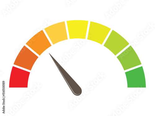 Half-round scale from red to green with arrow. Vector illustration isolated on white background