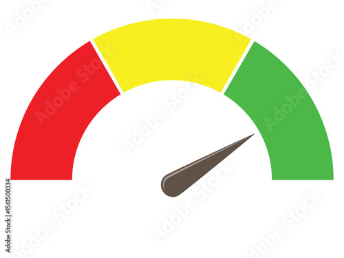 Half-round scale from red to green with arrow. Vector illustration isolated on white background